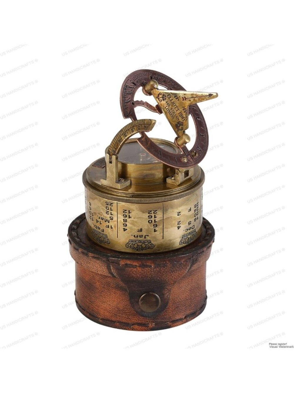 Vintage Brass Sundial Compass with Leather Case - Antique Navigation Gift for